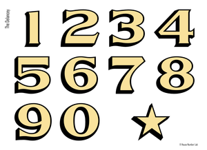 Traditional NYC style gold address numbers by House Number Lab - housenumberlab.com, Delancey Style