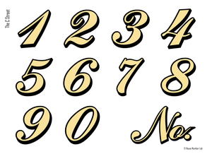 Colonial script address numbers in 22K gold for transom windows by House Number Lab - C St. Style, 22K gold - customizable at housenumberlab.com