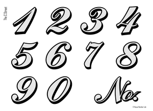 Colonial script address numbers in for transom windows by House Number Lab - C St. Style, Chrome - customizable at housenumberlab.com