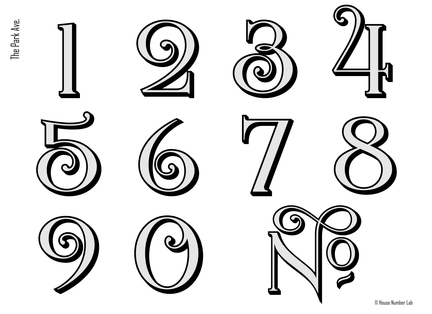 Elegant address numbers in Chrome by House Number Lab, Park Ave. style, Chrome and black vinyl decal - customize and order online at housenumberlab.com